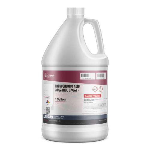 Hydrochloric Acid 37% Technical Grade 1-gallon plastic jug for metal pickling and pH adjustment, Alliance Chemical