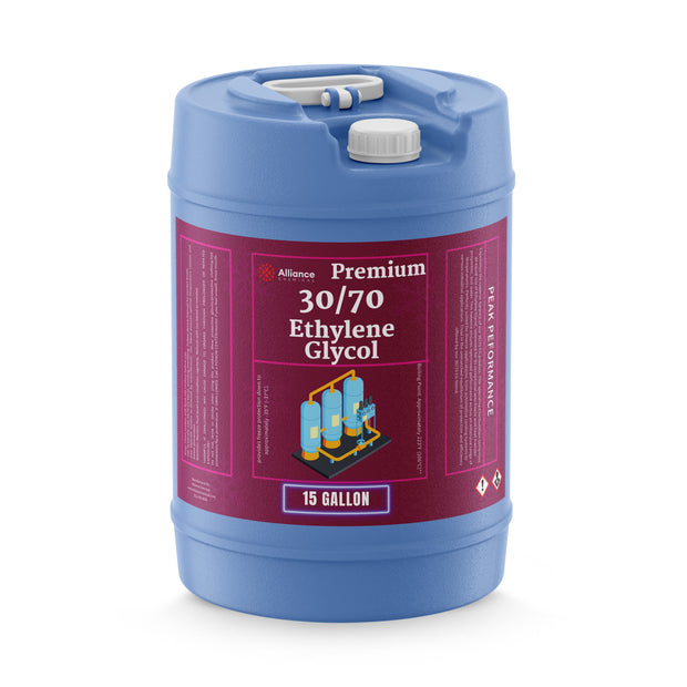 One 15-gallon plastic pail of Alliance Chemical Ethylene Glycol 30/70 with a white screw cap and handle.