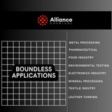 Alliance Chemical hydrochloric acid 37% in white container with grid pattern and branding elements