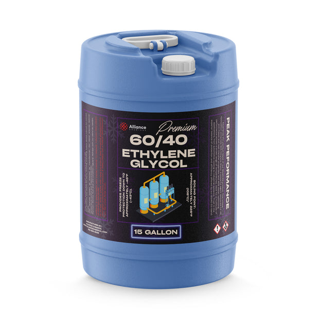 15-gallon plastic pail of Alliance Chemical Ethylene Glycol 60/40 with white screw cap and handle.