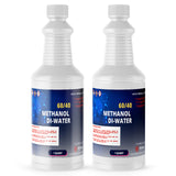 Two 1-quart HDPE bottles of Alliance Chemical 60/40 Methanol/ DI Water Solution with labels and white ribbed caps.