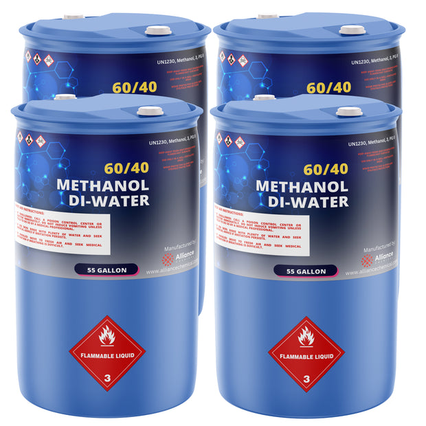 55-gallon blue drums of 60/40 Methanol Di-Water solution, flammable liquid, Alliance Chemical