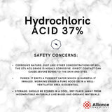Alliance Chemical hydrochloric acid 37% in clear 1-liter HDPE bottle with corrosive warning label