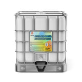 275-gallon IBC tote of Acetic Acid Glacial ACS Reagent Grade with corrosive/flammable warning symbols, metal cage frame