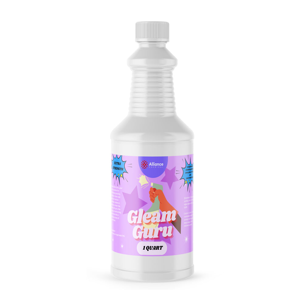 1-quart HDPE bottle of Gleam Guru commercial cleaning solution Alliance Chemical brand, extra-strength formula