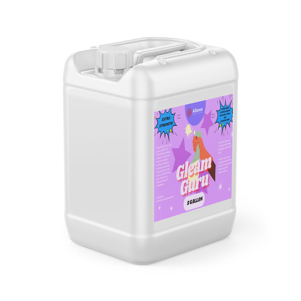 1 five-gallon HDPE jug of Alliance Chemical Gleam Guru with a white screw cap and product label.