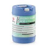 15-gallon HDPE drum of 15% Hydrochloric Acid Technical Grade, with hazard pictograms, safety instructions, and Alliance