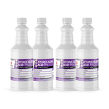Four 1-quart plastic bottles of Alliance Chemical Hydrochloric Acid 5% Technical Grade with white caps and product labels.