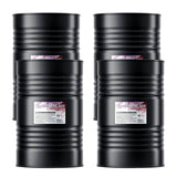 Four steel 55-gallon drums of Alliance Chemical Hexane ACS Reagent Grade with labels and ribbed exteriors.