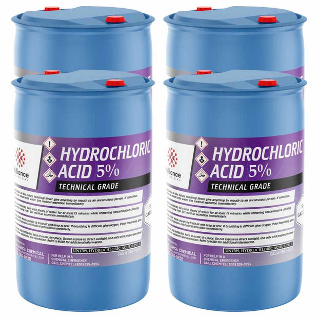 55-gallon blue drums (4-pack) of Alliance Chemical 5% Hydrochloric Acid, technical grade