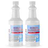 Two 1-quart plastic bottles of Alliance Chemical Isobutyl Alcohol 99% with white screw caps and product labels.