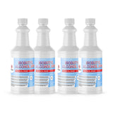 Four 1-quart plastic bottles of Alliance Chemical Isobutyl Alcohol 99% with white screw caps and product label.