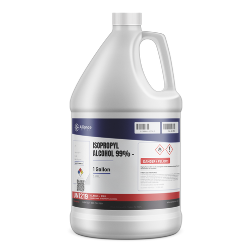 Isopropyl Alcohol 99% Technical Grade in a 1-gallon plastic jug, Alliance Chemical, for precision electronics cleaning