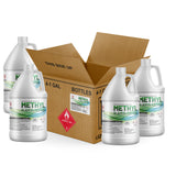 Four 1-gallon HDPE jugs of Alliance Chemical Methyl n-Amyl Ketone with white screw caps and product labels.