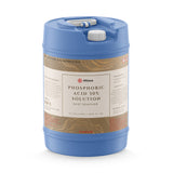 Alliance Chemical 15-gallon HDPE drum of Alliance Phosphoric Acid 30% Solution rust remover white cap, and carry handle
