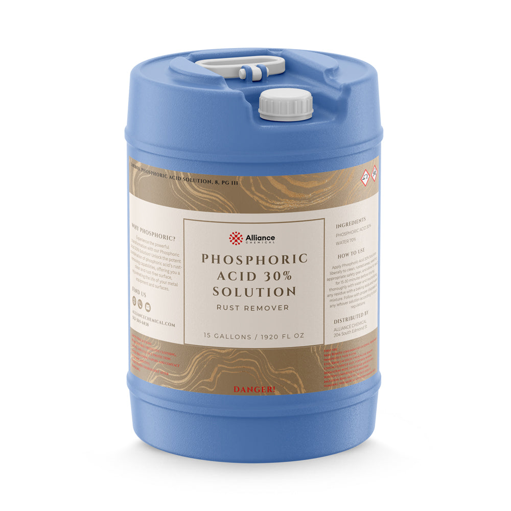 Alliance Chemical 15-gallon HDPE drum of Alliance Phosphoric Acid 30% Solution rust remover 1920 fl oz