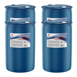 Four 55-gallon blue plastic drums of Alliance Chemical Phosphoric Acid 75% with white caps and product labels