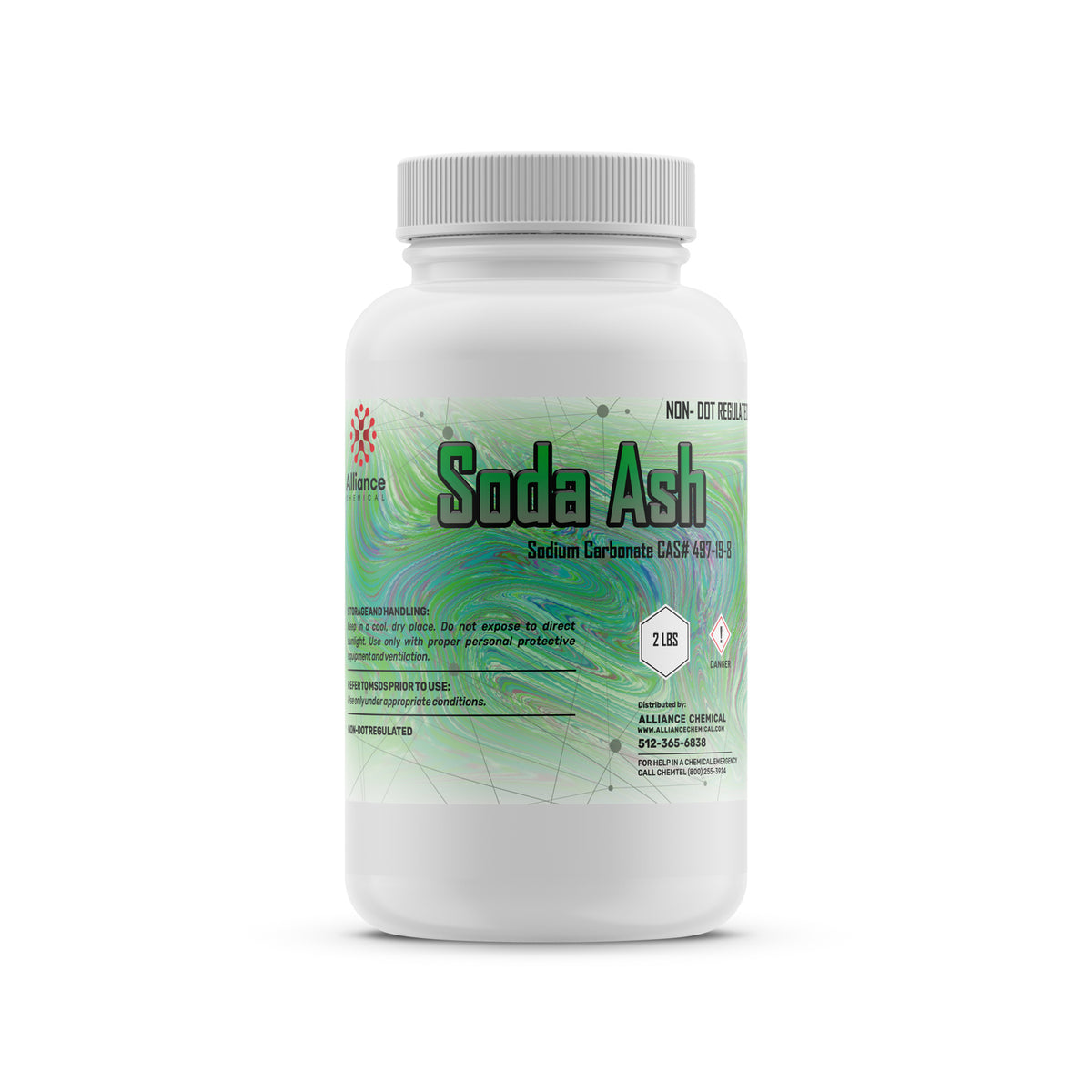 2lb Soda Ash (Sodium Carbonate CAS#497-19-8) in HDPE container hazard symbol, non-DOT regulated, by Alliance Chemical