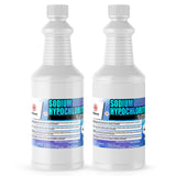 Two 1-quart plastic bottles of Alliance Chemical Sodium Hypochlorite 5.25% with white caps and product labels.