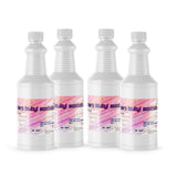 Four 1-quart plastic bottles of Alliance Chemical Tert Butyl Acetate with white screw caps and product labels