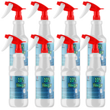 Four 1-quart plastic bottles of Alliance Chemical 10% Vinegar with red and white spray nozzles and product labels
