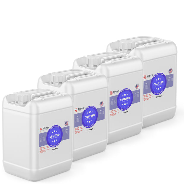 Alliance Chemical 10% diluted acetic acid food grade in four 5-gallon plastic containers with handles