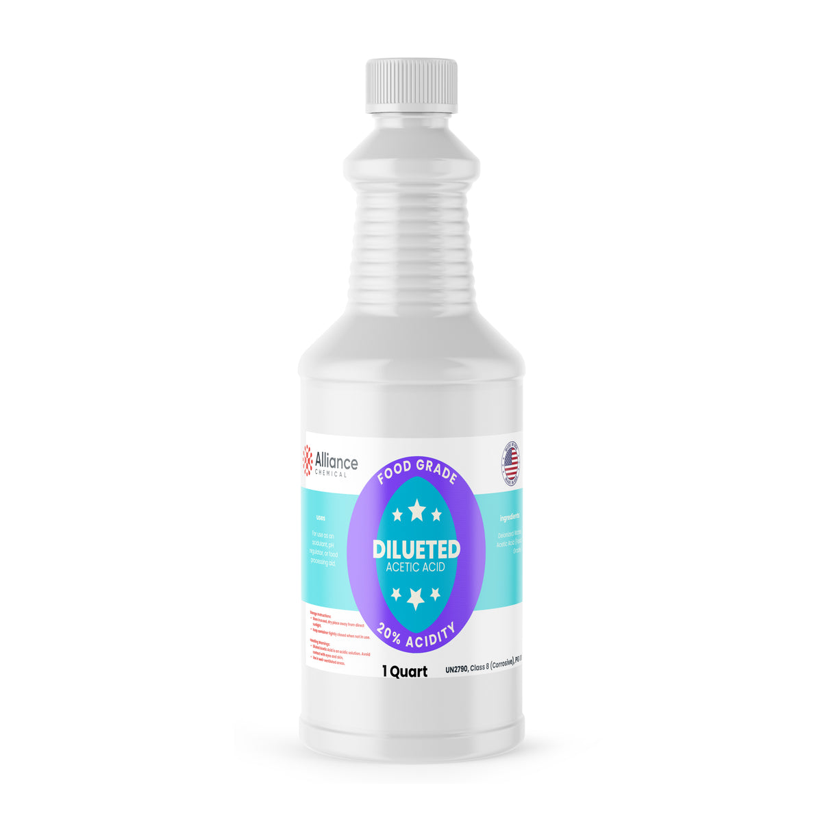 Alliance Chemical 20% diluted acetic acid food grade in clear 1-quart HDPE bottle with screw cap