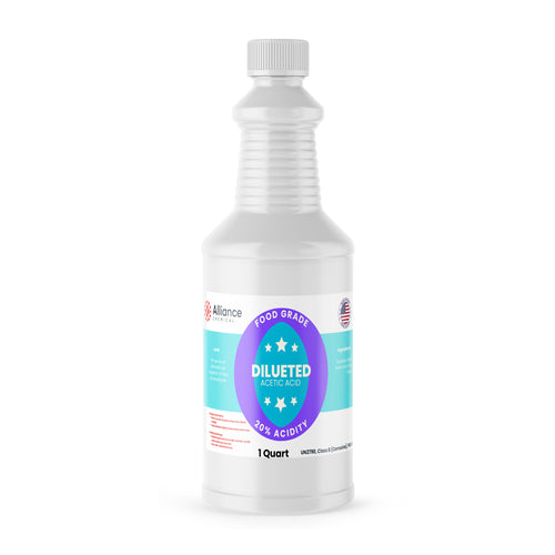 Alliance Chemical 20% diluted acetic acid food grade in clear 1-quart HDPE bottle with screw cap