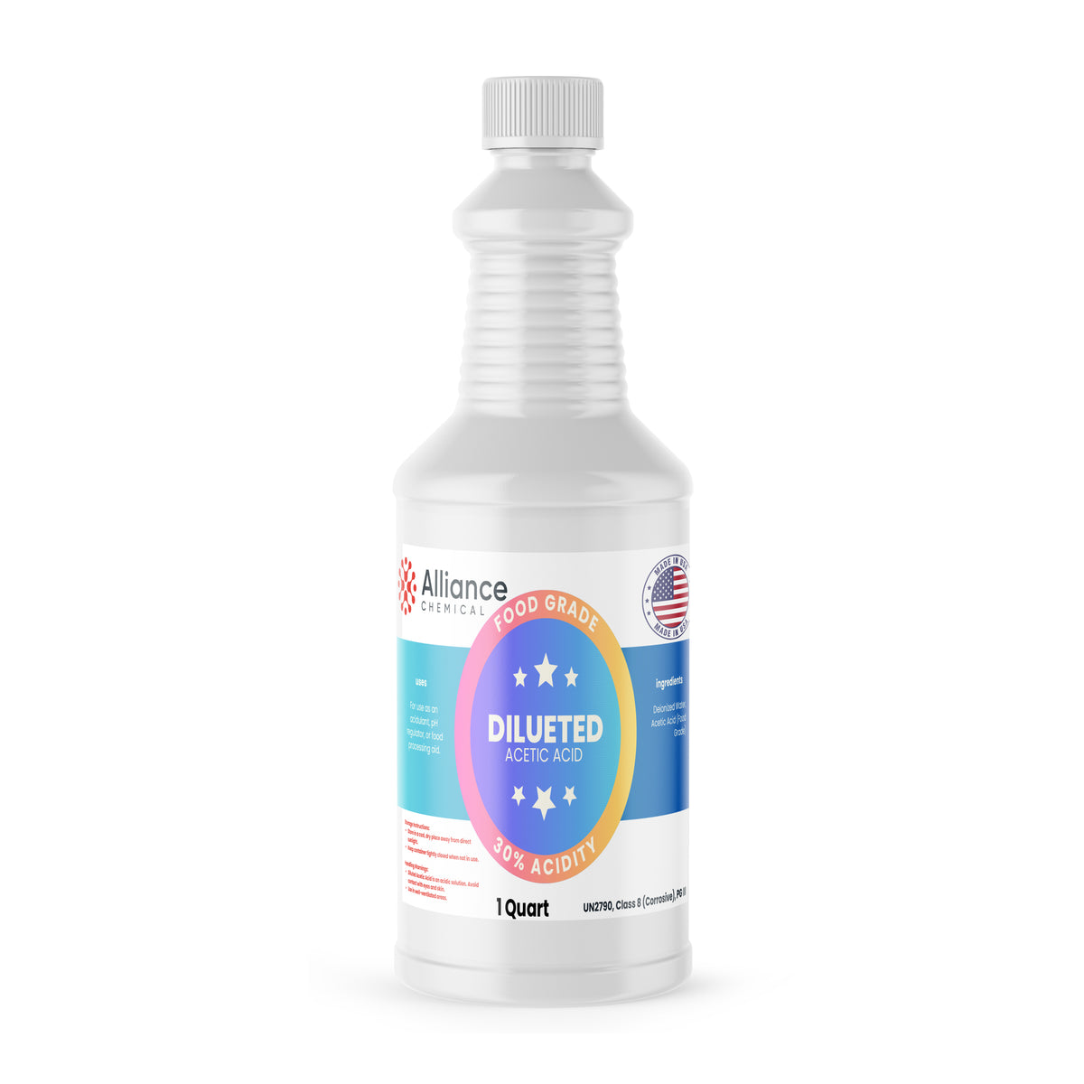Alliance Chemical 30% diluted acetic acid food grade in clear 1-quart plastic bottle with screw cap