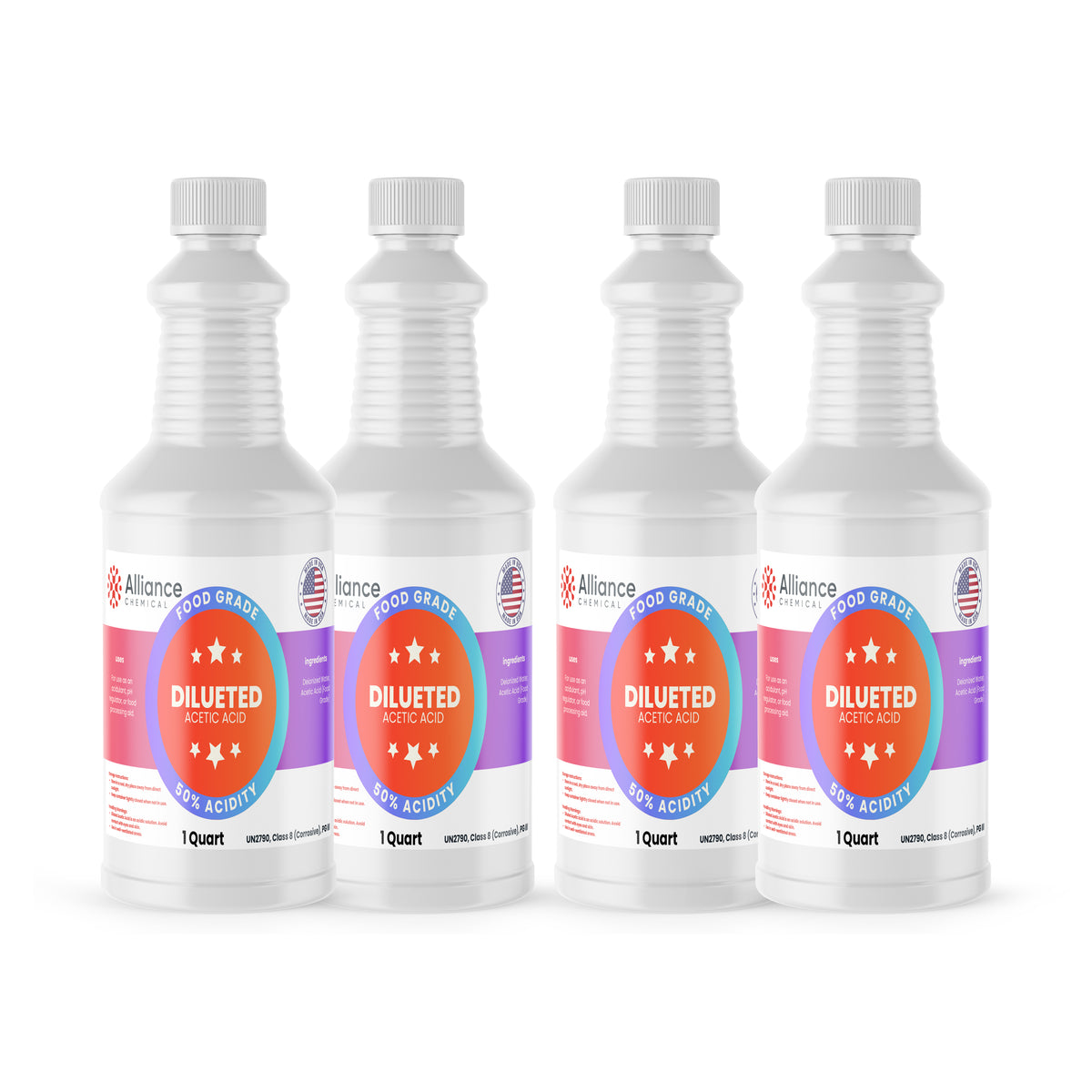 Alliance Chemical 50% diluted acetic acid food grade in clear 1-quart plastic bottle with twist cap