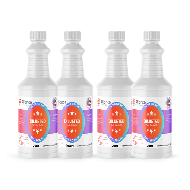 Alliance Chemical 50% diluted acetic acid food grade in clear 1-quart plastic bottle with twist cap