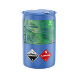 55-gallon blue drum of food-grade glacial acetic acid with corrosive (8) and flammable (3) hazard diamonds, Alliance