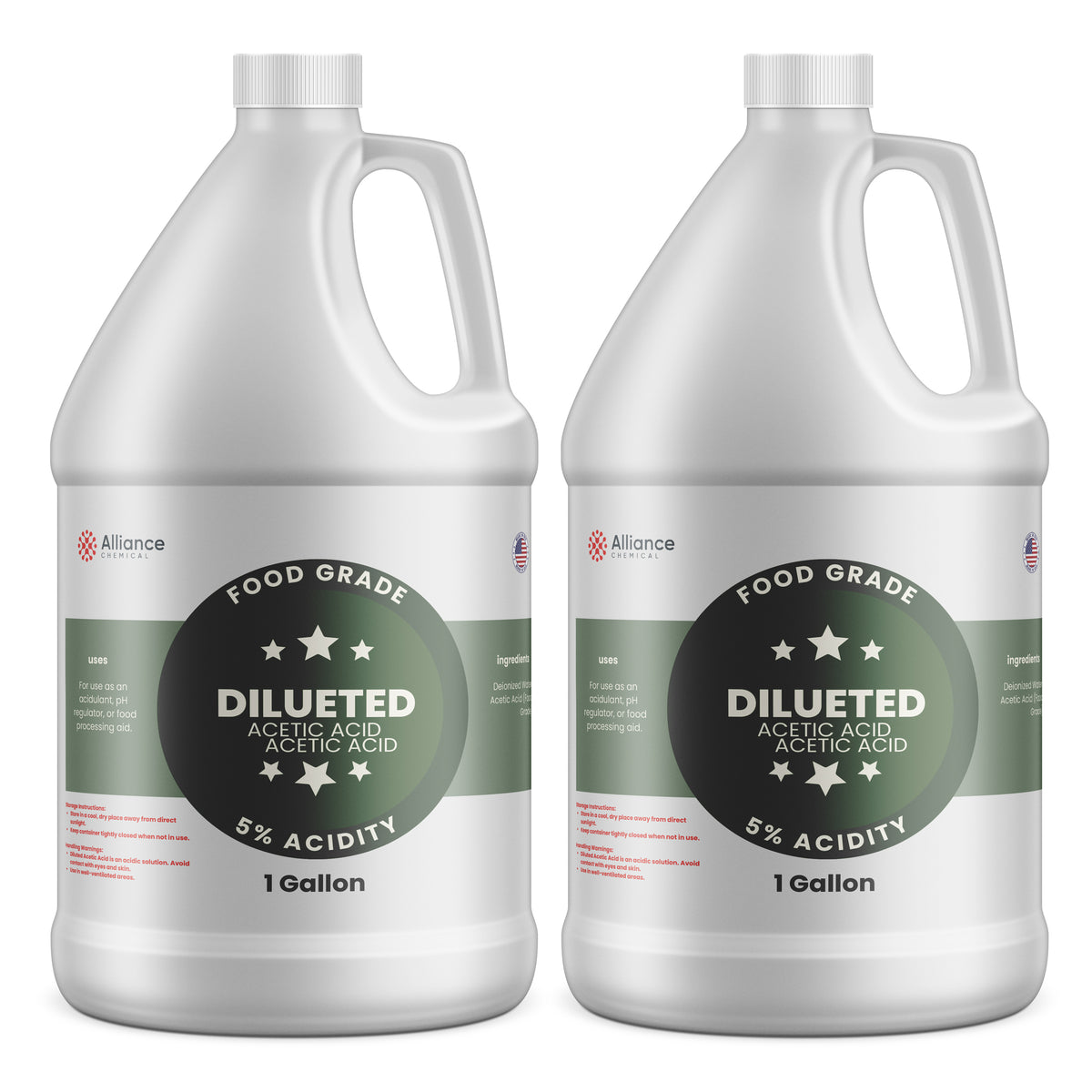 Alliance Chemical 5% diluted acetic acid food grade in two 1-gallon HDPE jugs with handles