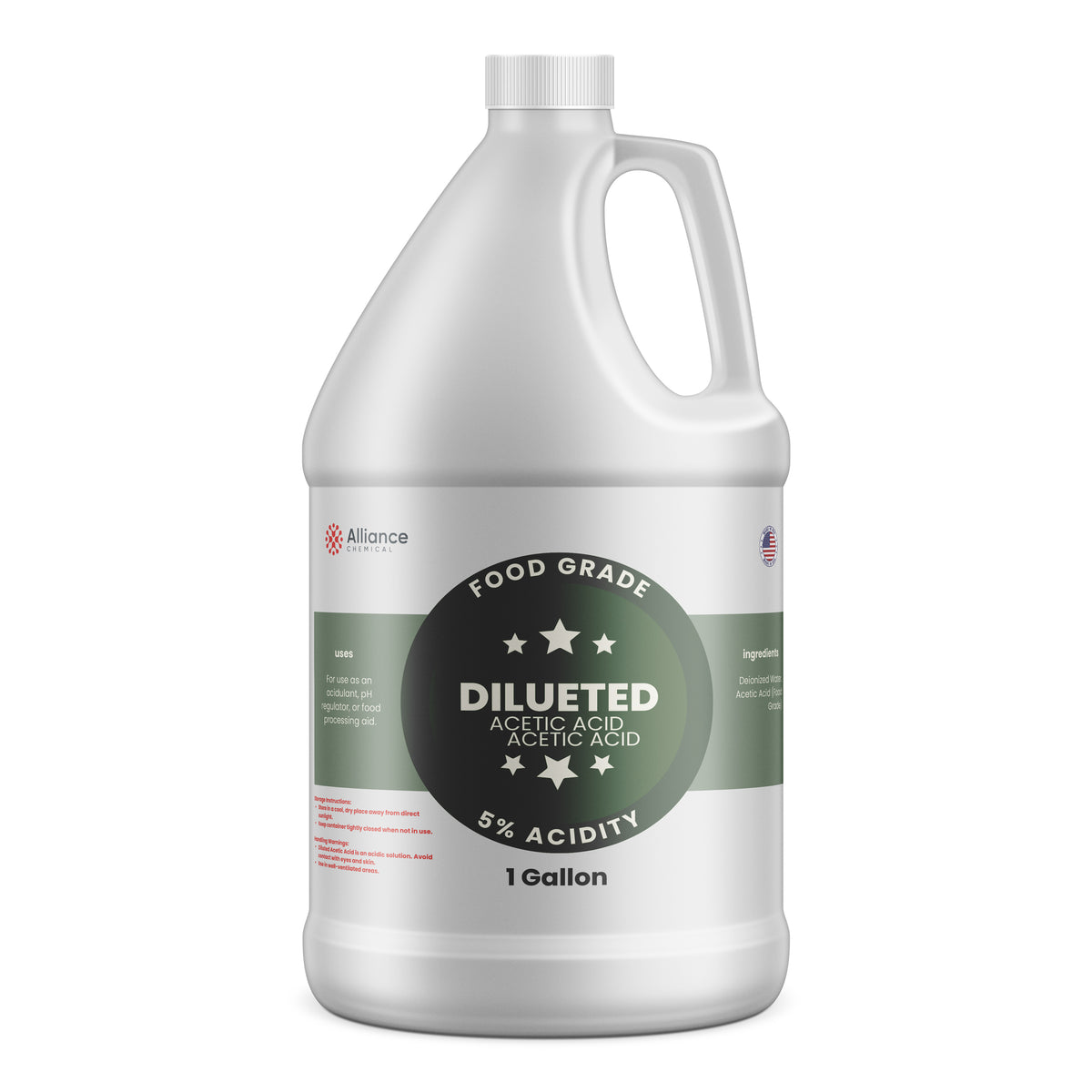 Alliance Chemical 5% diluted acetic acid food grade in white 1-gallon plastic jug with screw cap