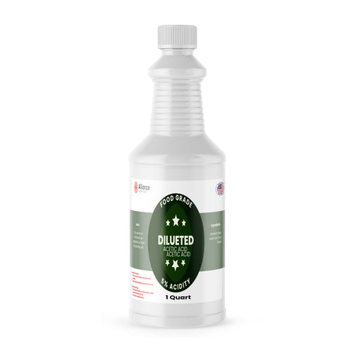 Alliance Chemical 5% diluted acetic acid food grade in clear 1 quart plastic bottle with white cap