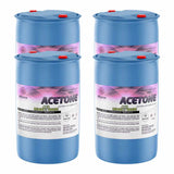 Two 55-gallon blue steel drums of Alliance Chemical Acetone ACS Grade with red caps and product labels.