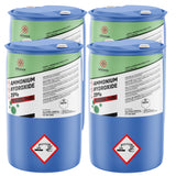 55-gallon blue drums of 29% Ammonium Hydroxide (Technical Grade) with Alliance Chemical branding, and safety information