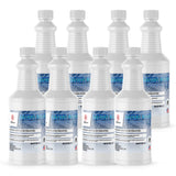 8x1-quart battery water bottles, HDPE containers with blue labeling, Alliance Chemical for lead-acid storage batteries
