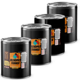 Four 5-gallon steel pails of Alliance Chemical Blendpro - Professional Paint Thinning Solution with labels and silver lids.