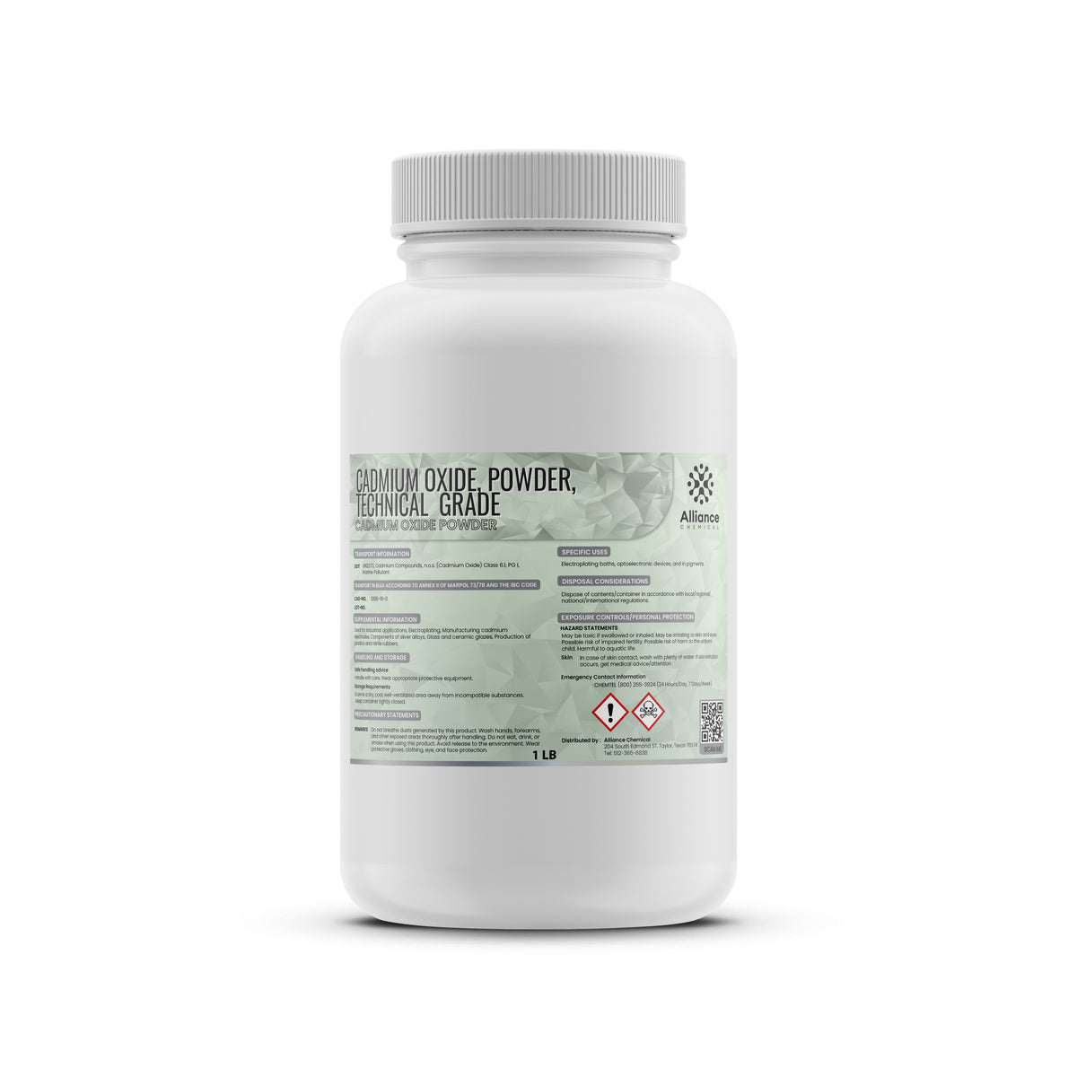 Cadmium Oxide Powder Technical in a secure industrial container — used for electroplating and alloy manufacturing