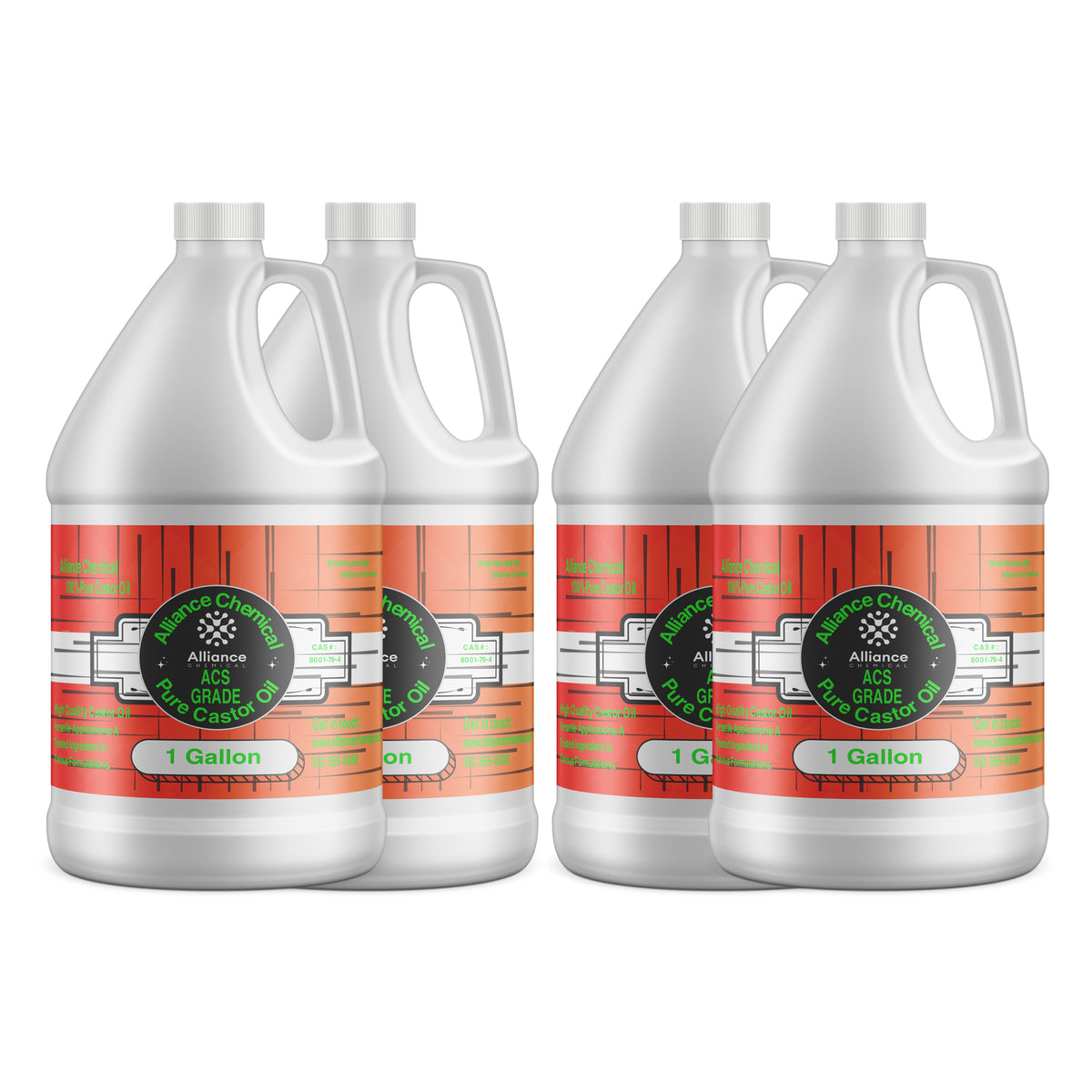 4x1-gallon HDPE jugs of ACS-grade pure castor oil by Alliance Chemical