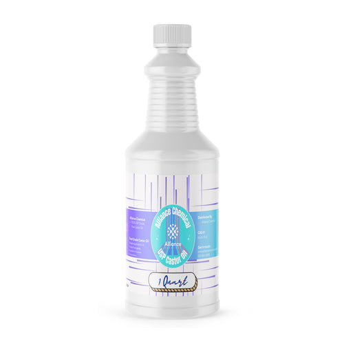 Alliance Chemical 100% USP grade pure castor oil in clear 1-quart HDPE bottle with white cap