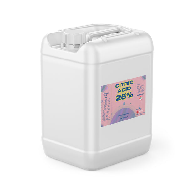 One 5-gallon HDPE jug of Alliance Chemical Citric Acid 25% Solution with a white screw cap and product label.