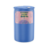 One 55-gallon plastic drum of Alliance Chemical Citric Acid 25% Solution with blue body and white caps.