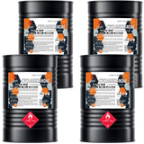 Four 55-gallon steel drums of Alliance Chemical Cyclohexanone Technical Grade with labels and black tops