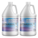2-gallon denatured alcohol 190-proof 3C in HDPE jugs with NFPA diamond (2-3-0), flammable warning symbols, and Alliance