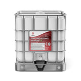 One 330-gallon plastic tote of Alliance Chemical Denatured Alcohol 200 Proof 3C with a steel cage and label.