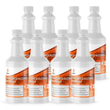Seven 1-quart plastic bottles of Alliance Chemical Denatured Alcohol 200 Proof 3A with white caps and product labels