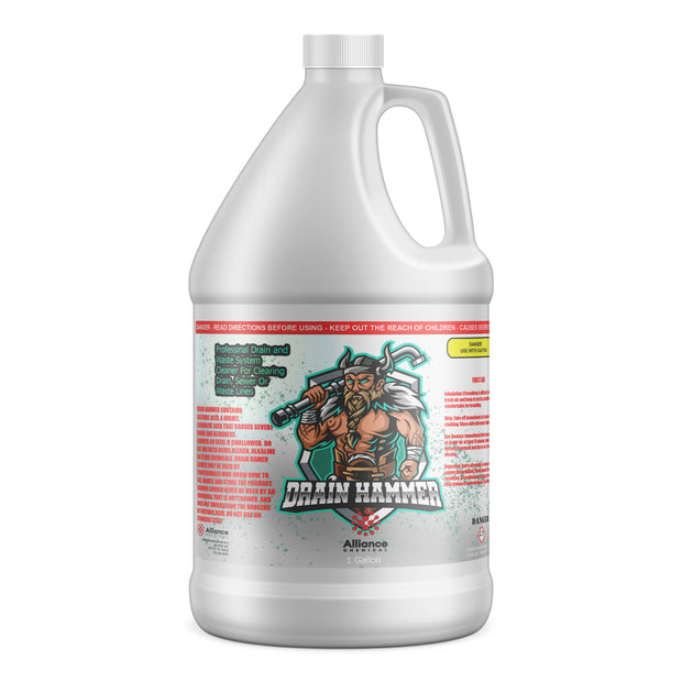 1-gallon HDPE jug of Alliance Chemical Drain Hammer - Sulfuric Acid Drain Cleaner with white cap and product label