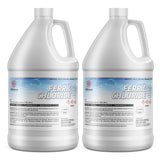 Two 1-gallon HDPE bottles of Alliance Chemical Ferric Chloride 40% with handles and white screw caps.